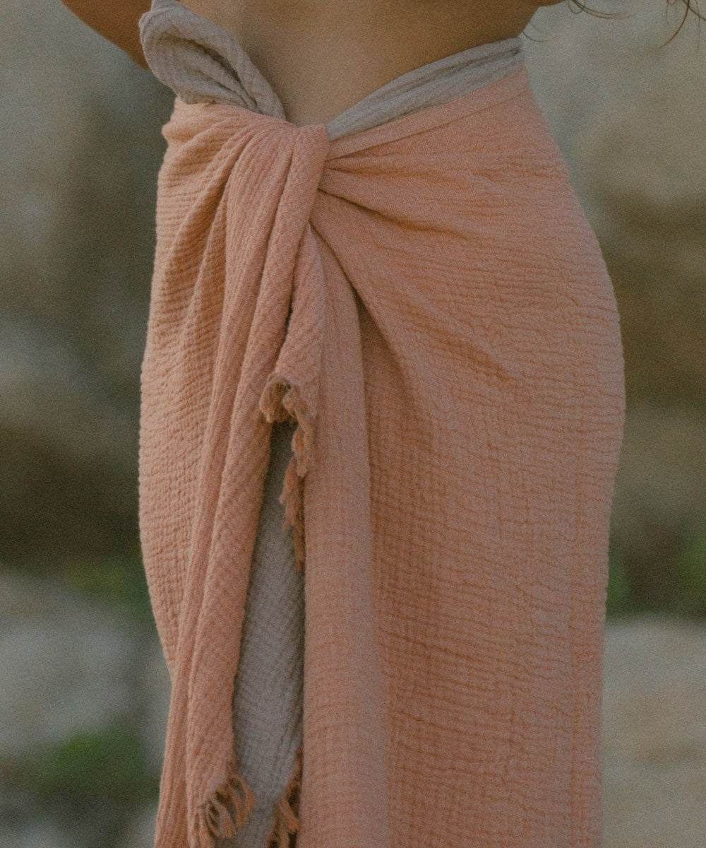 Fouta Gaze de Coton Abricot thumbnail 1