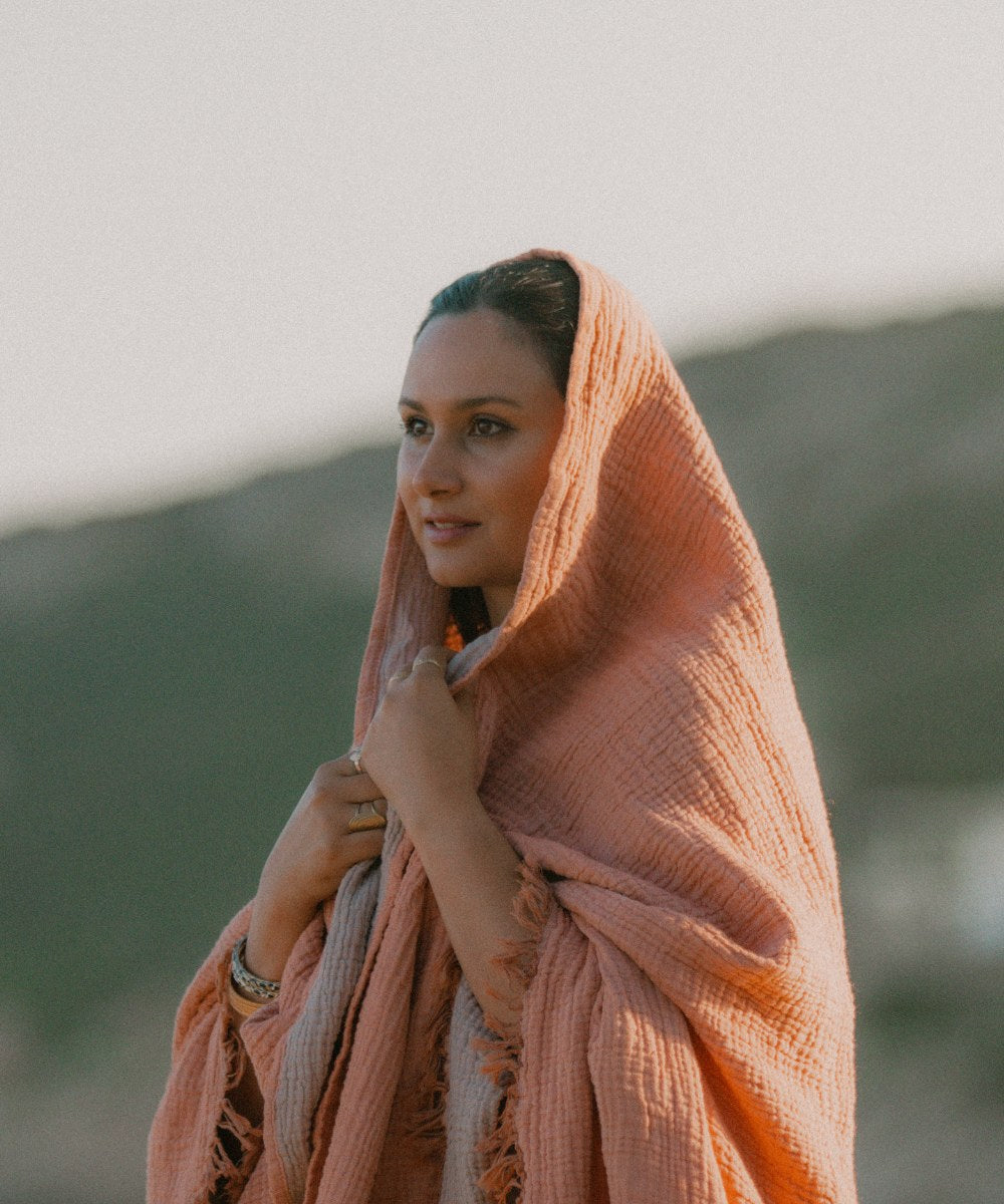 Fouta Gaze de Coton Abricot thumbnail 3