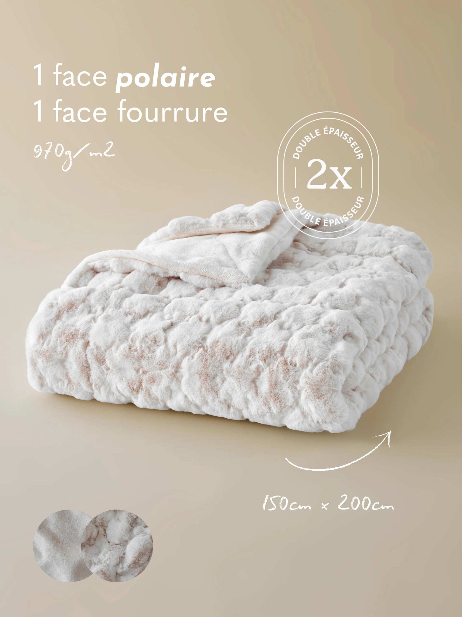 Plaid Fausse Fourrure Passion Beige thumbnail 7