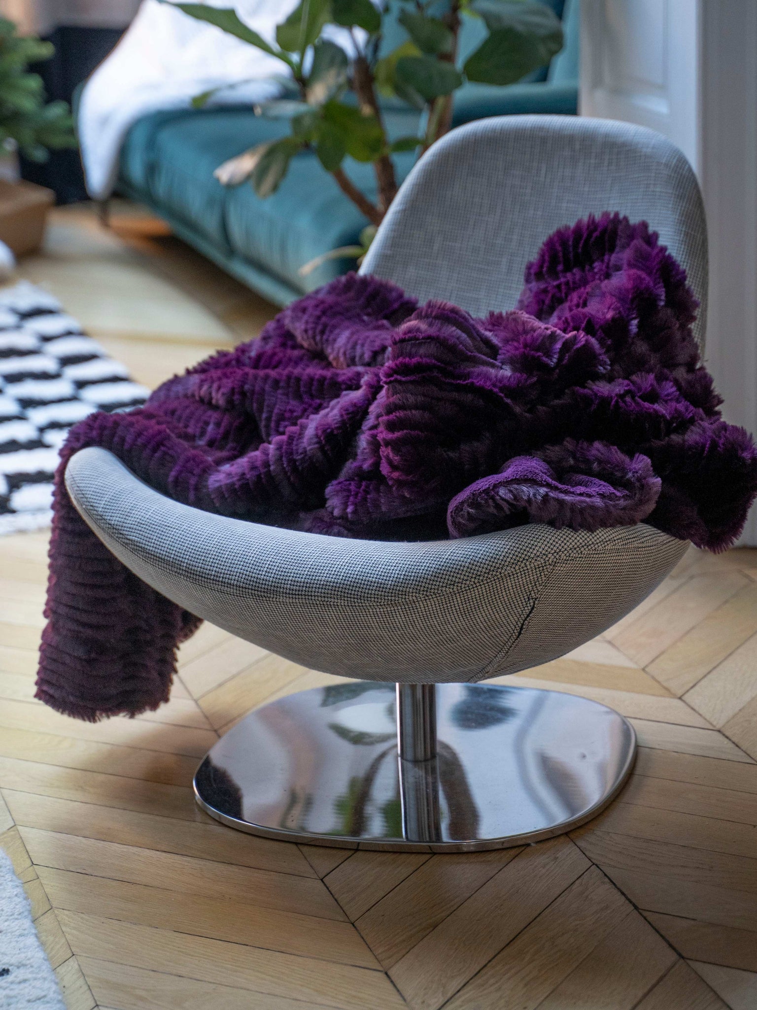 Plaid Fausse Fourrure Vague Prune thumbnail 6