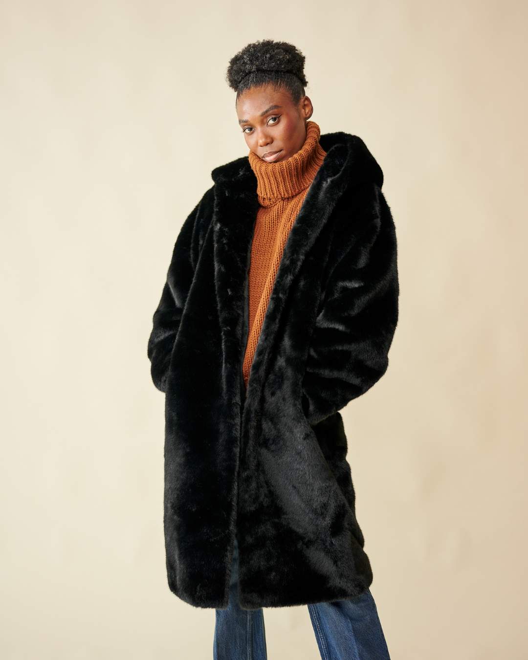 Manteau fausse fourrure Noir thumbnail 1