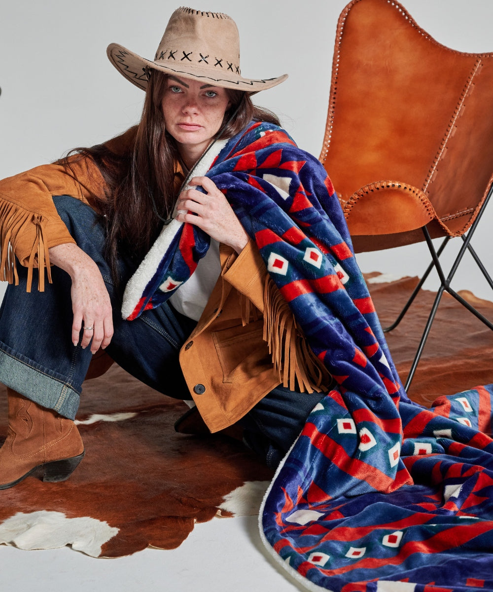 Plaid polaire - Navajos Bleu thumbnail 3