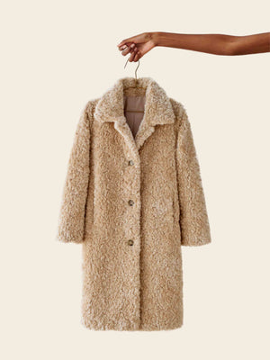 Manteau Teddy Beige Femme Tendance Hiver Plaids Cocooning