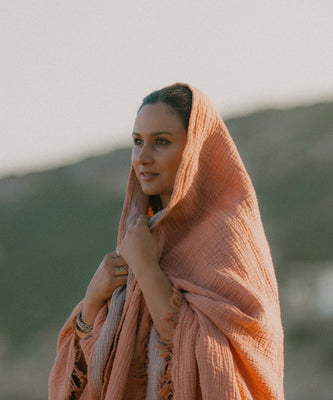 Fouta Gaze de Coton Abricot thumbnail 3