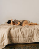 couvre lit coton beige 