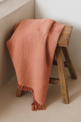 Fouta Gaze de Coton Abricot thumbnail 5